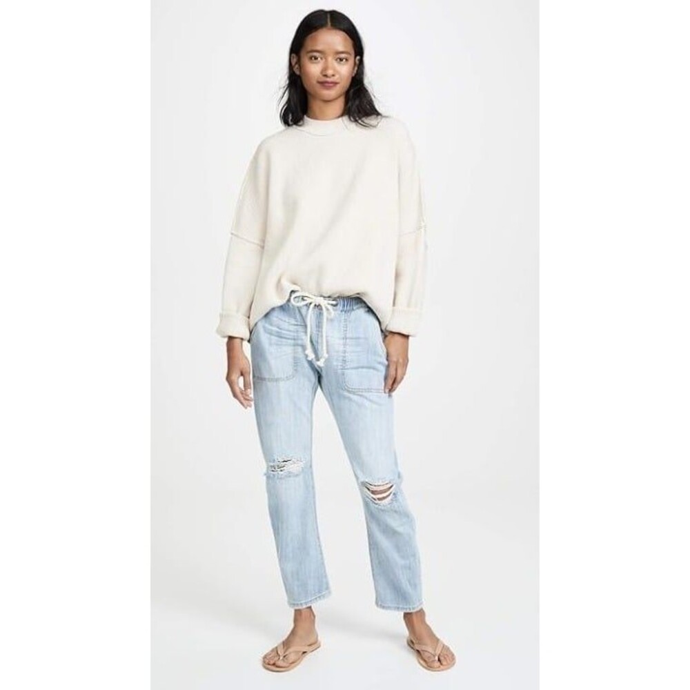 One Teaspoon Women's Shabbies Drawstring Boyfriend Jeans Hustler Blue Sz M
